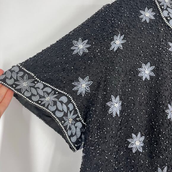 Cote d Azur Silk Beaded Flower Old Money Black Y2K Blouse Country Women’s 3X - Picture 3 of 10